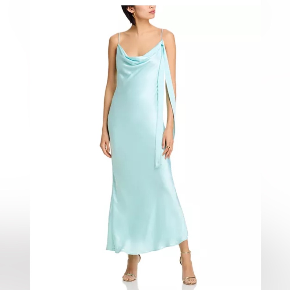 Bardot Aqua Satin Wedding Dress